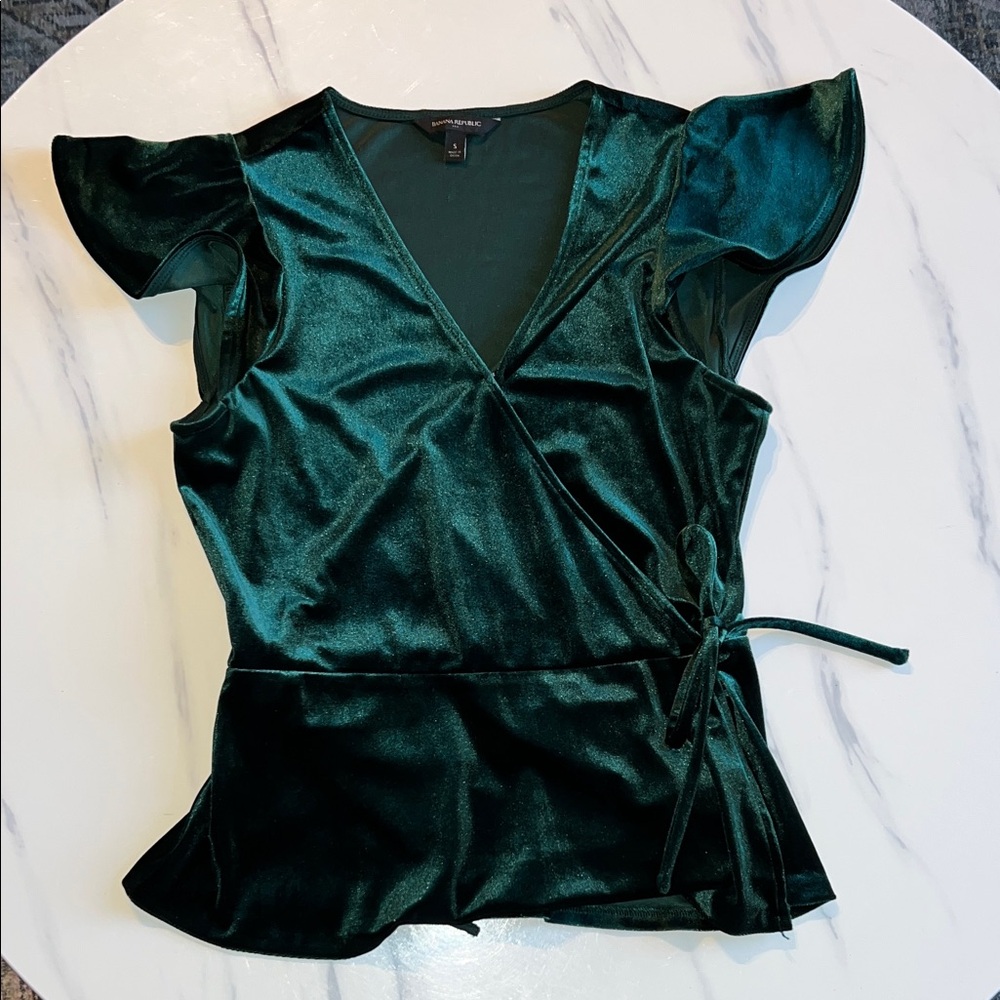 Banana Republic Dark Green Velvet Wrap Blouse
